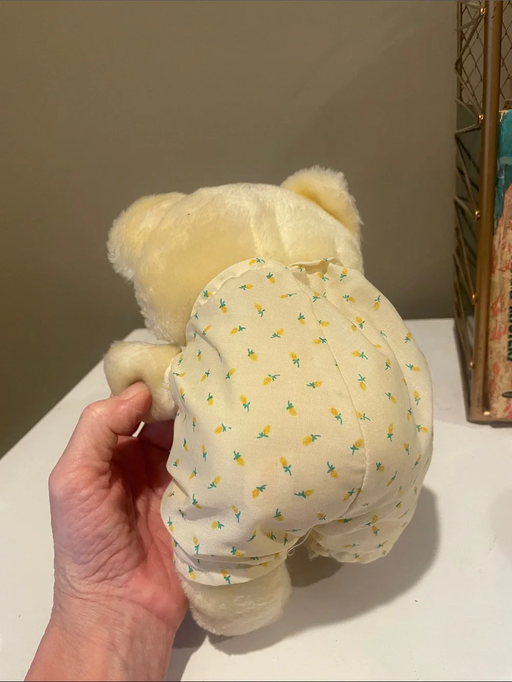Yellow Plush Bear in Yellow Floral Outfit -country Bear
